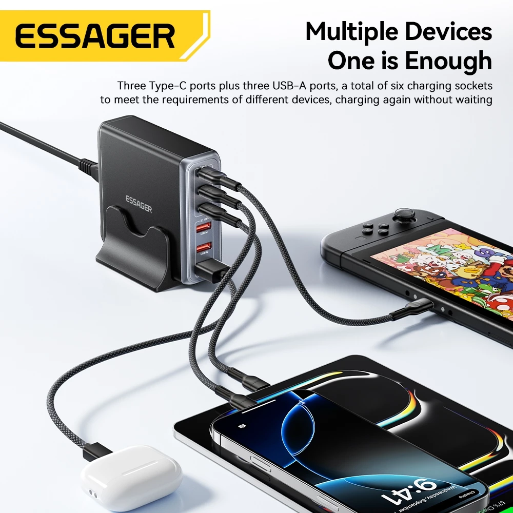 Essager 85W GaN 3 Type-C+3 USB-A อัจฉริยะอุณหภูมิต่ําชาร์จเร็วเครื่องชาร์จเดสก์ท็อปเข้ากันได้กับแล็ปท็อปสมาร์ทโฟน thumbnail 6