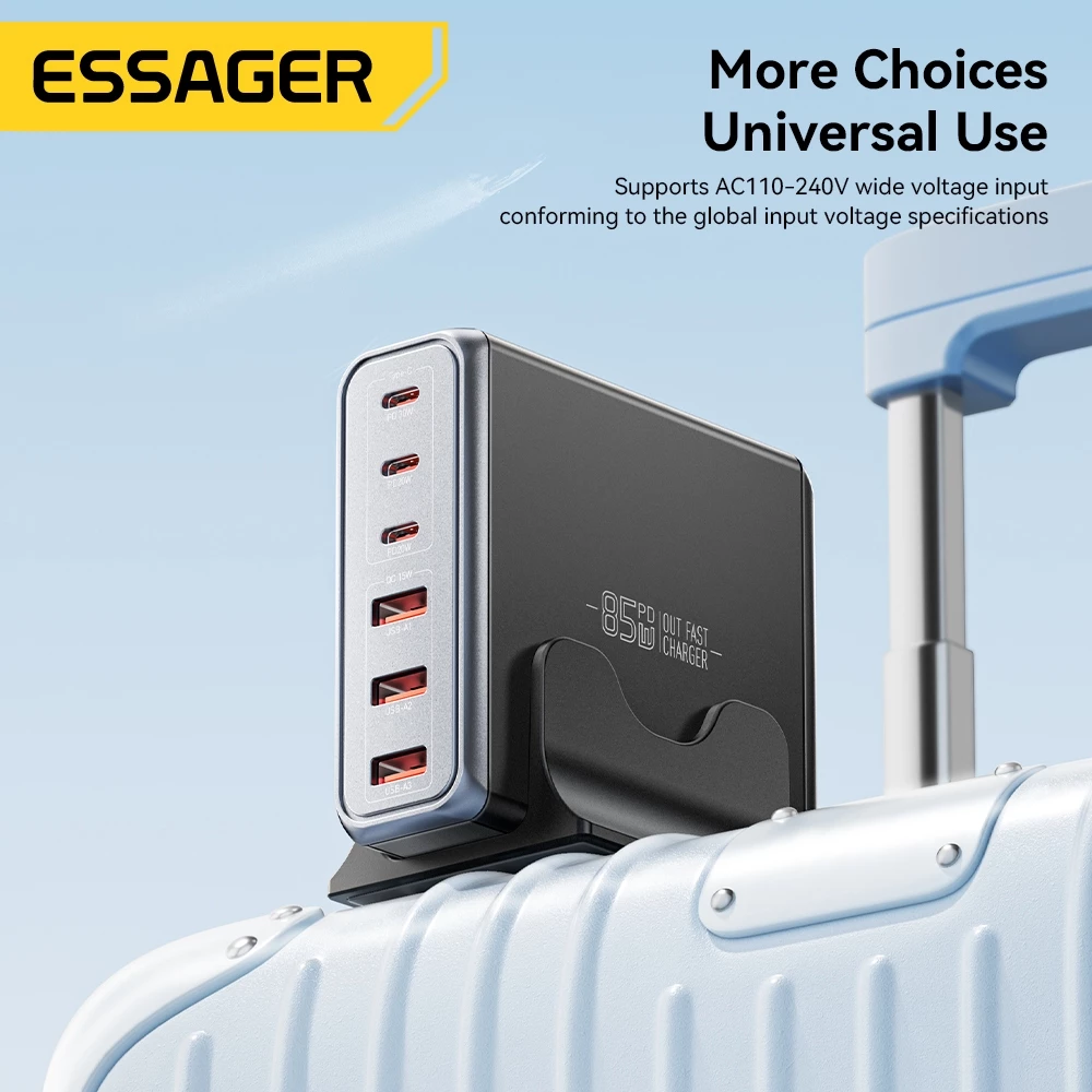 Essager 85W GaN 3 Type-C+3 USB-A อัจฉริยะอุณหภูมิต่ําชาร์จเร็วเครื่องชาร์จเดสก์ท็อปเข้ากันได้กับแล็ปท็อปสมาร์ทโฟน thumbnail 8