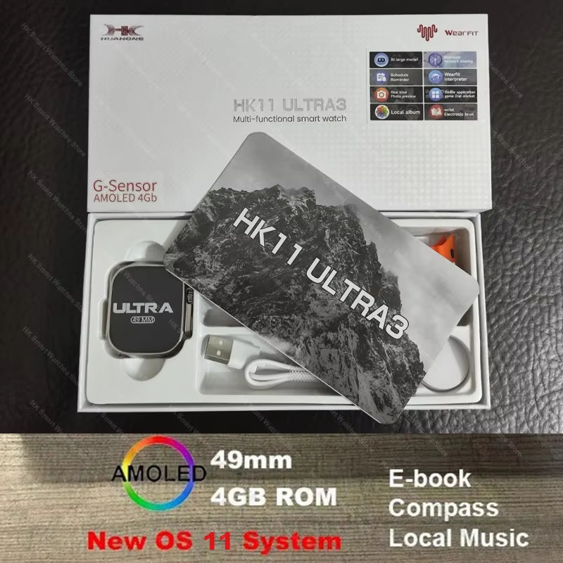 ใหม่ HK11 ULTRA 3 Smartwatch 2025 49 มม.AMOLED AI Chat หุ่นยนต์บลูทูธเครือข่ายนาฬิกา NFC เข็มทิศสมาร