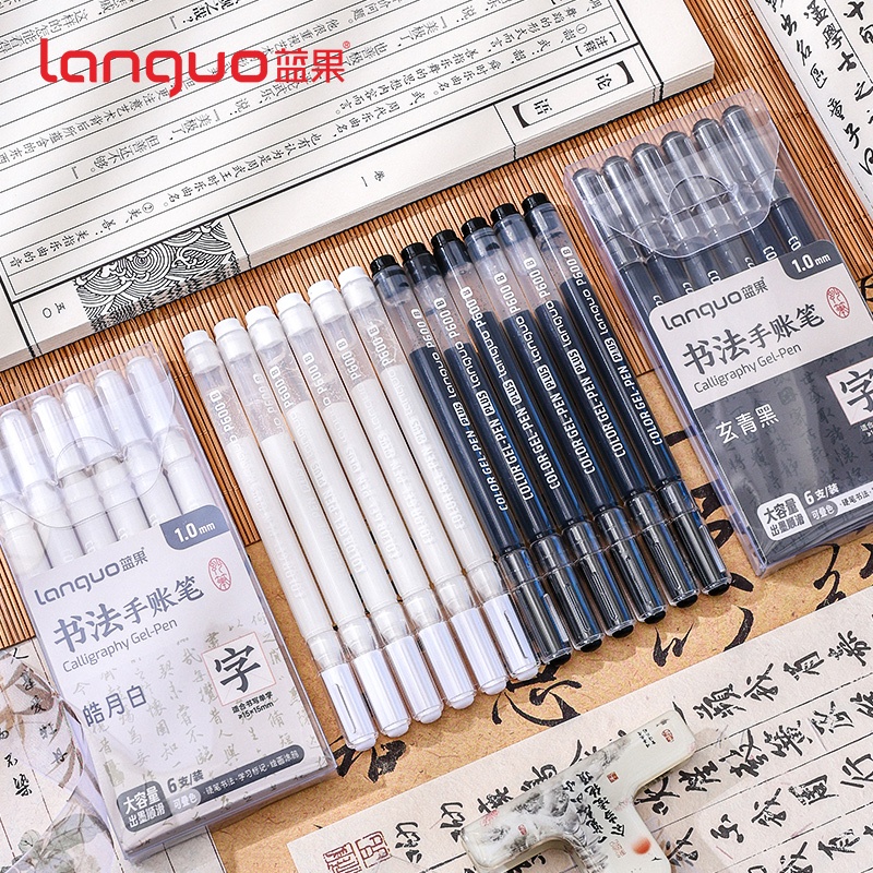 Languo ปากกาสีขาว 1 มม. ปากกาเขียนพู่กัน ปากกาสีดํา ปากกาโลหะ Soft Pastel/Basic ปากกากลิตเตอร์