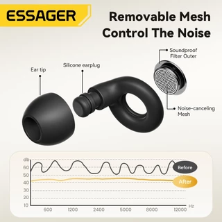 Essager 45-49dB Noise Cancelling ที่อุดหูซิลิโคนนุ่มพิเศษนํากลับมาใช้ใหม่สําหรับการนอนหลับทํางาน Study