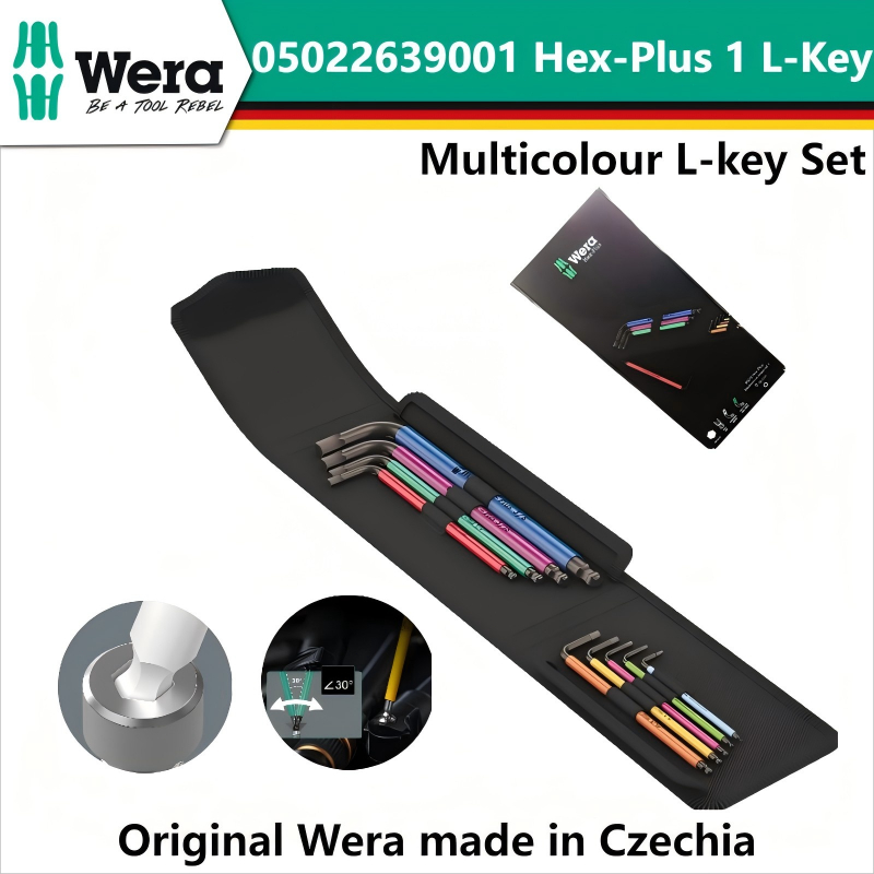 Wera 9 ชิ้น 950/9 Hex-Plus Multicolor Imperial L-key Set สําหรับสกรูซ็อกเก็ตหกเหลี่ยม Hex ประแจ NO.0