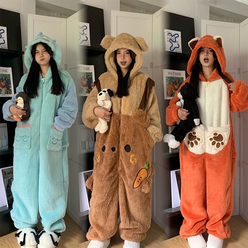 ชิ้นเดียวชุดนอนสตรีฤดูหนาวปะการังขนแกะหนาบวกขนแกะฤดูหนาวคู่ชายการ์ตูนตลก ชุดนอน บริการบ้าน