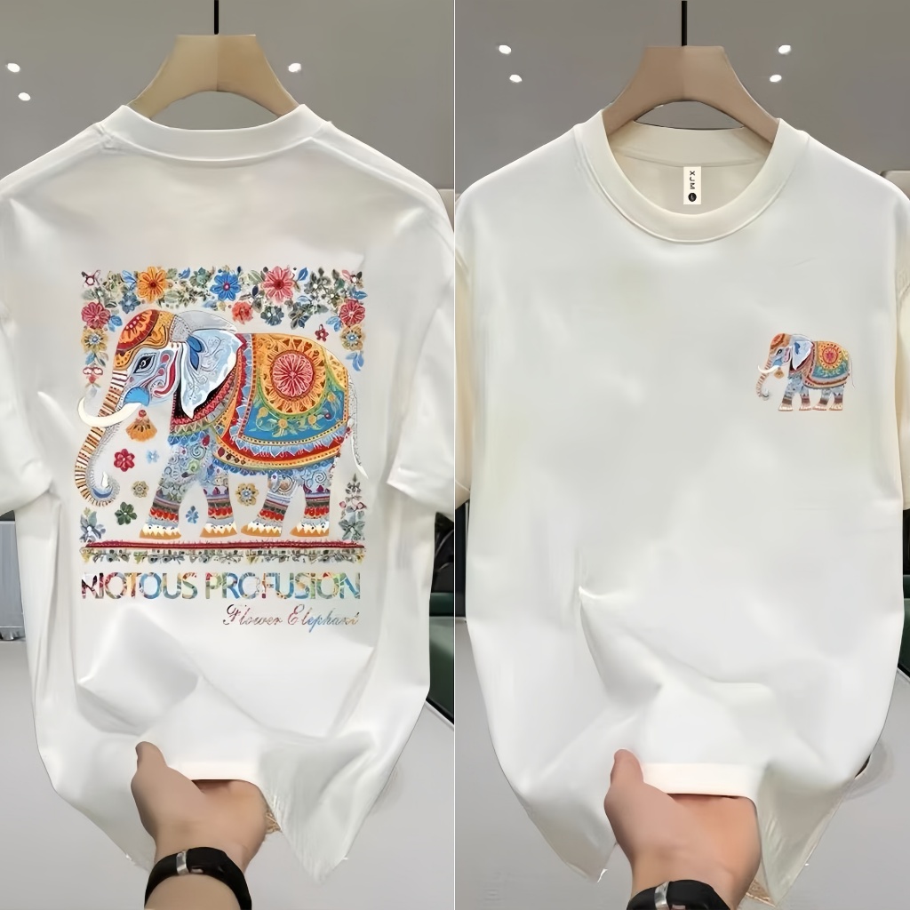 ✨พร้อมส่ง✨ เสื้อยืดผ้าฝ้าย100% สั้นแขน unisex คอโล่ง ลายช้างกราฟิกสุดฮิต เหมาะสำหรับฤดูร้อน ไซส์ครบ ทุกโอกาส สวมสบาย สดใส t shirt cotton