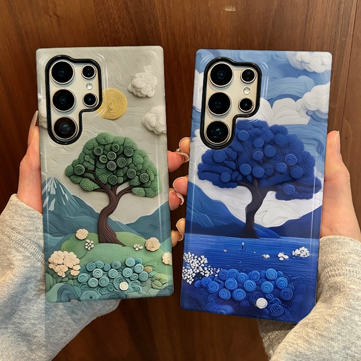 เคสป้องกันสองในหนึ่งเดียวลายภูเขาและต้นไม้เหมาะสําหรับ Samsung su22u s23 plus s23FE s24 s25 plus A55