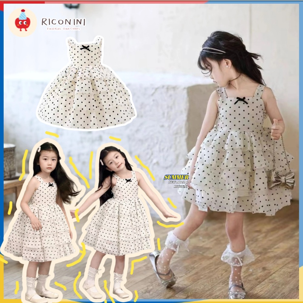 RICONINIPrincess Dress Kids Cake Tutu Dress Summer Polka Dot Party Gown ชุดเด็ก
