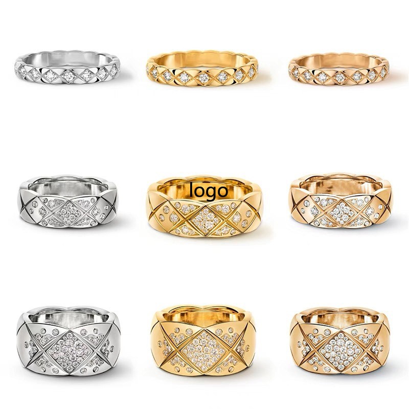 HT Diamond Check แหวนเหล็กไทเทเนียม Diamond-Studded สแตนเลสชุบ 18K Gold Pineapple Ring แหวนคู่