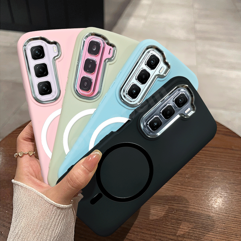 สีทึบเรียบง่ายแม่เหล็กกระจายความร้อนเคสโทรศัพท์Infinix HOT 60 60i 50 Pro Plus 50i 40 40i 30i 20S 30 11 10 Play 11S NFCปลอกกันกระแทกฝาครอบ