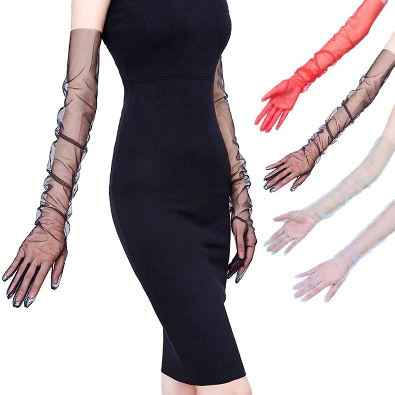 ถุงมือยาวคลาสสิกสําหรับชุดเจ้าสาว 55 ซม. 70 ซม. หลายสีสําหรับงานแต่งงานอุปกรณ์งานเลี้ยงตอนเย็น