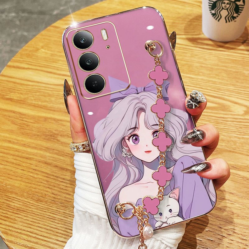 VRQRเคสโทรศัพท์สําหรับOppo Realme C75X C75 C71 4G Elegant Girlพร้อมสร้อยข้อมือFour Cloverฝาครอบป้องก