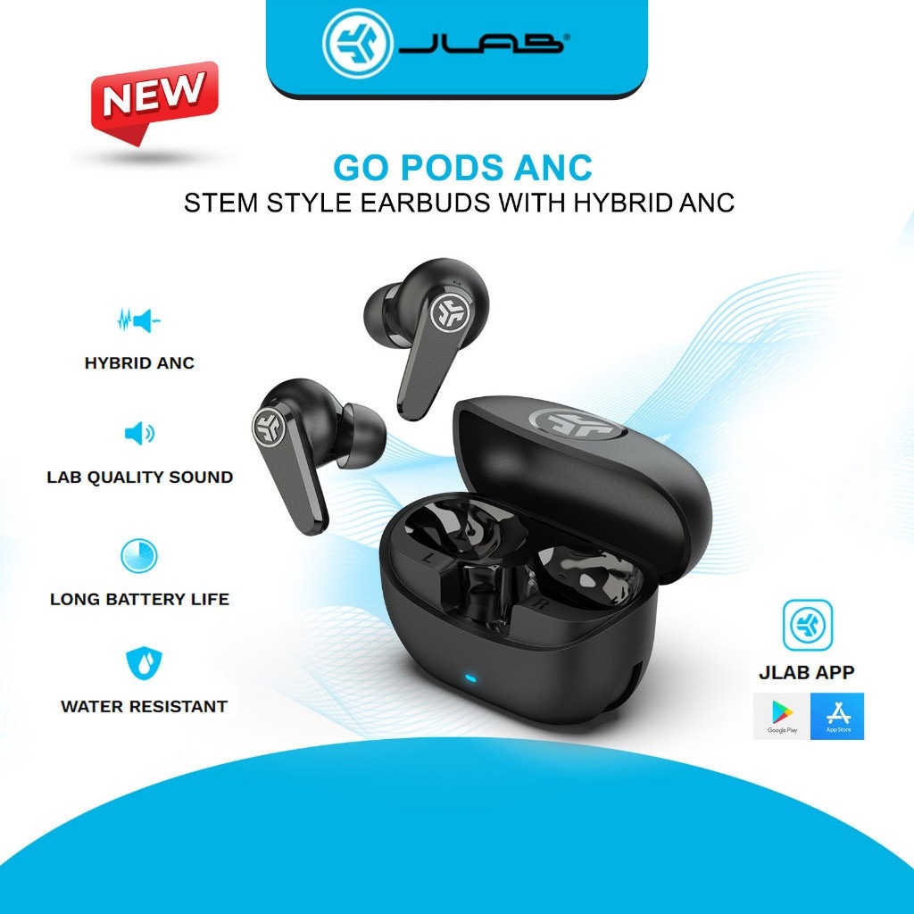 JLab GO Pods ANC หูฟังบลูทูธไร้สาย True Hybrid ตัดเสียงรบกวน 26 + เวลาเล่นชั่วโมงรวม IP55 RKLR