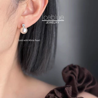 iceblue-ต่างหูติดหูลูกมุกประดับคริสตัล ดีไซน์ละเอียดอ่อน สง่างาม ไม่ก่อภูมิแพ้ กันน้ำ กันเหงื่อ ไม่ซีดสี สำหรับสุภาพสตรี E37