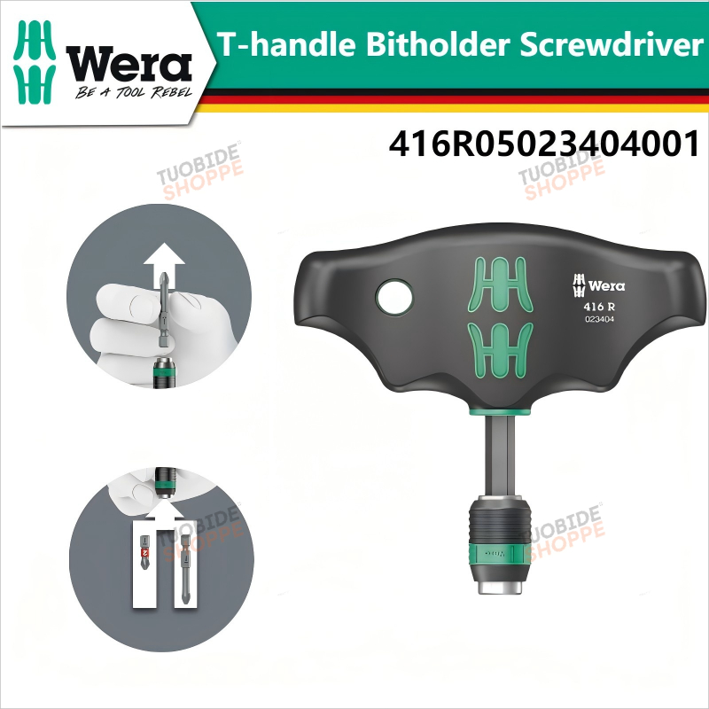 Wera 05023404001 416R T-handle Bitholder ไขควง 1/4 "ไดรฟ์หกเหลี่ยมภายนอกไขควงที่รวดเร็วและสะดวก