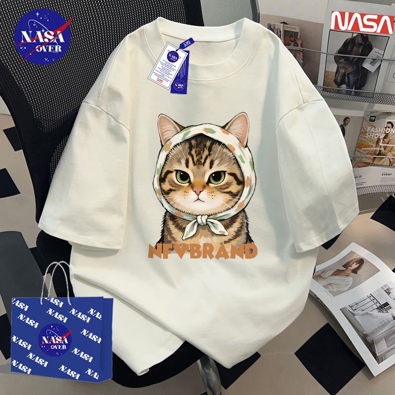 【พร้อมส่ง】🔥NASA ผ้าฝ้ายแท้100% เสื้อยืด ฤดูร้อน ใส่ได้ทั้งชายหญิง ลายแมว 🐱 คอกลม หลวม ๆ แขนสั้นYG2903