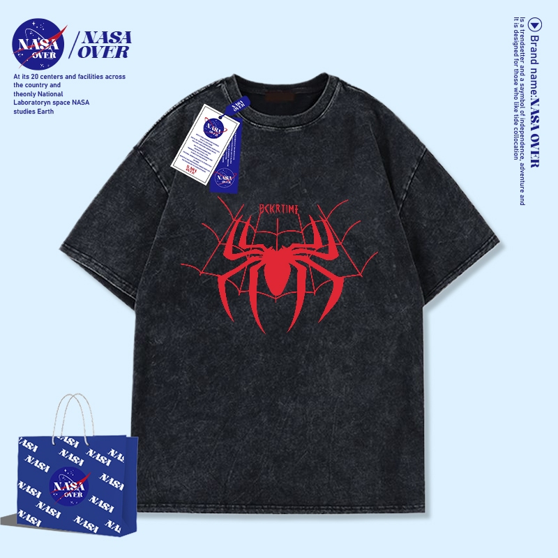 【พร้อมส่ง】🔥NASA ฟรีไซส์ ผ้าฝ้ายแท้100% ใส่ได้ทั้งชายหญิง ลายพิมพ์แมงมุม 🕷️ คอกลม มีสไตล์ เสื้อYG405