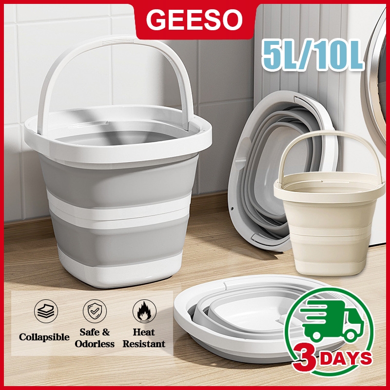 GEESO ถังน้ำยืดพับได้ ขนาด5-10ลิตร ประหยัดพื้นที่ ถังอเนกประสงค์ ซิลิโคนอย่างหนาทนทาน Hangable Foldable Tub Wash Basin Bucket Pail Face Wah Camping Basin Bathroom 折叠水桶