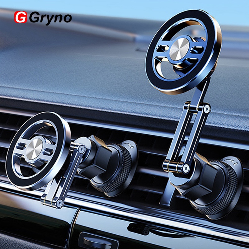 Gryno ที่วางโทรศัพท์ในรถยนต์แบบดูดแม่เหล็ก 360° หมุน & ขายึดช่องระบายอากาศแบบพับได้พร้อมถ้วยดูดแขนหมุนโลหะการดูดซับสูญญากาศที่แข็งแกร่ง