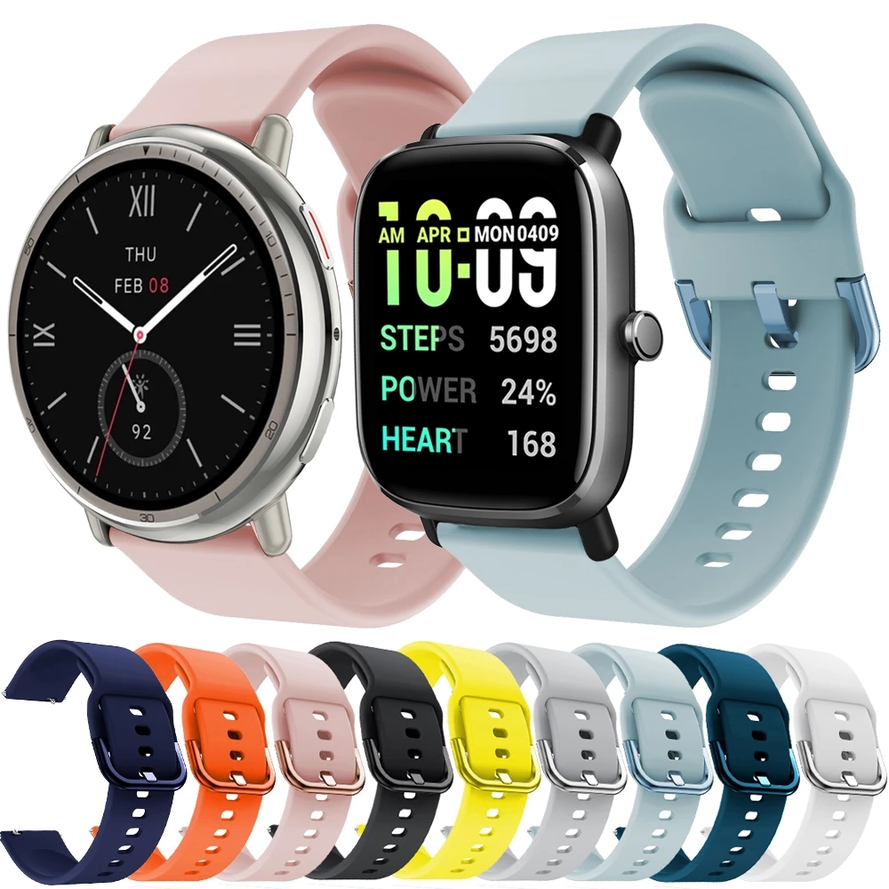 20 มม.สายรัดข้อมือซิลิโคนสําหรับ For Amazfit GTS 4 4mini/GTS 3/GTS 2 2e 2 Mini/Active 2 2quare/Bip 3 U Pro สมาร์ทนาฬิกาสร้อยข้อมือกีฬา