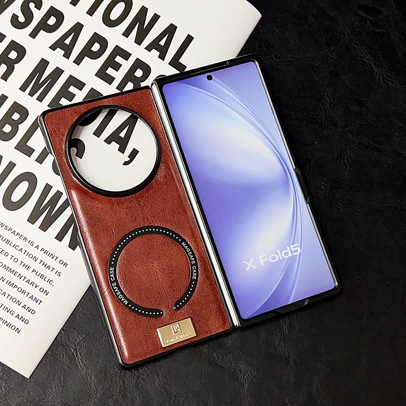 Casing สําหรับ Vivo X Fold 5/X Fold 3 Pro/X Fold 2 Retro Crazy Horse Magnetic Hard Mobile Phone Cover