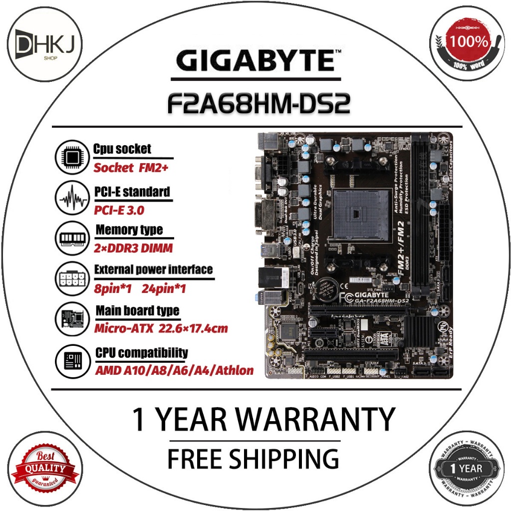 ใช้ GIGABYTE F2A68HM-DS2 F2A68-DS2 FM2 + เมนบอร์ดเดสก์ท็อปแบบบูรณาการ AMD เมนบอร์ด AMD Micro ATX