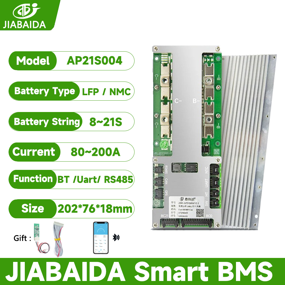 JIABAIDA BMS 16S 48V LiFePo4 200A 10S 12S 13S 20S แบตเตอรี่ลิเธียม JBD สมาร์ท Bms Balance BT UART RS