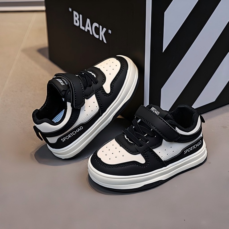 SUGO รองเท้าผ้าใบเด็ก ดำ/ขาว กันลื่น ระบายอากาศได้ นุ่มสบาย สำหรับเด็กชายและเด็กผู้หญิง - รูปที่ 5