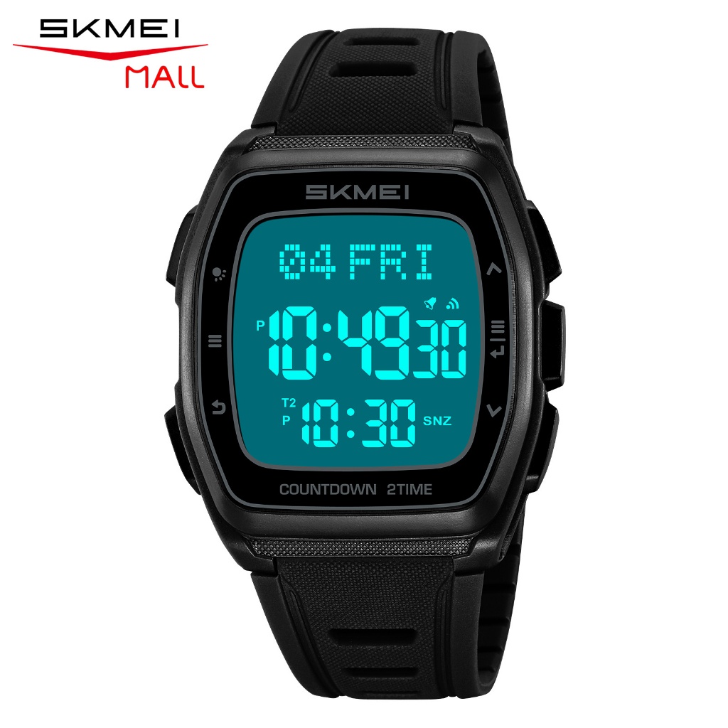 SKMEI แฟชั่นผู้ชายกีฬานาฬิกา World Time Dial 38 มม.นาฬิกาข้อมือ 5ATM กันน้ํานับถอยหลัง Backlight Alarm Snooze Hourly Chime ปฏิทิน 2441