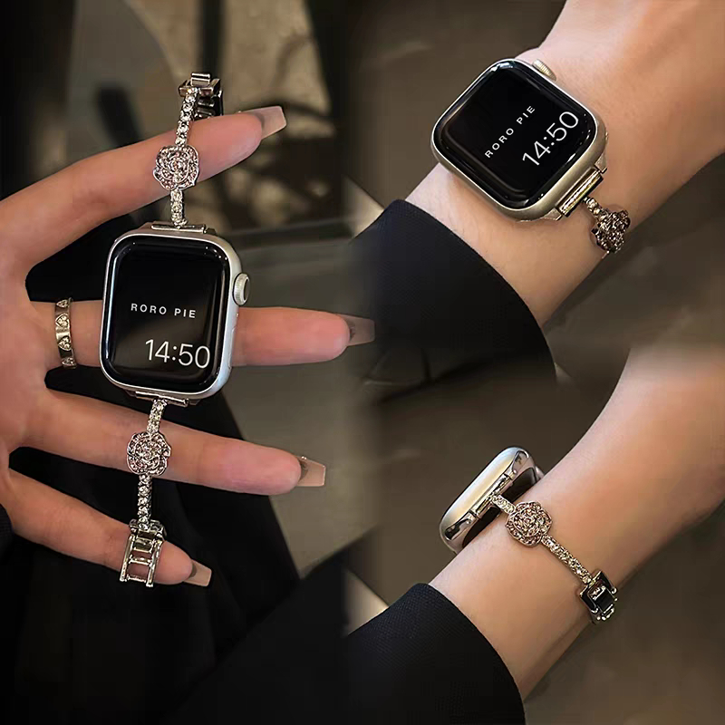 3ง ดอกเคมีเลีย สร้อยข้อมือสายโลหะสําหรับ ฉันดู ชุด พิเศษ iwatch Series 11 10 9 8 7 6 5 SE 4 3 2เพชรออกแบบเครื่องประดับสุภาพสตรีสายรัดข้อมือสําหรับ ฉันดู วง46มม.42มม.44มม.41มม.45มม.40มม.49 38 – โปรปัง