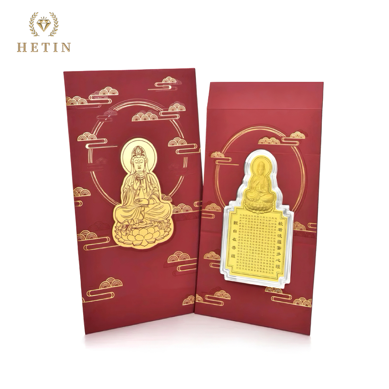 HETINPure Gold Guanyin Gold Bar 999/24K (0.3g) Cultural Blessings Gold Piece