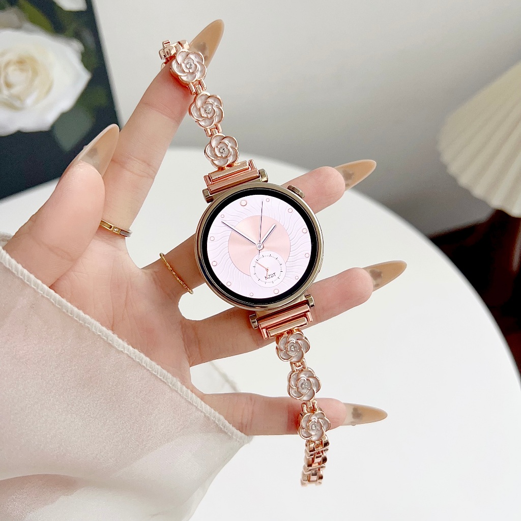 18 20 22 มม.เหมาะสําหรับ Huawei GT5/4 นาฬิกา 41mm46mm GT5 pro Camellia สายรัดข้อมือสร้อยข้อมือ Huawei นาฬิกา fit3/4/4pro สายคล้องแฟชั่นสุภาพสตรีหรูหรา