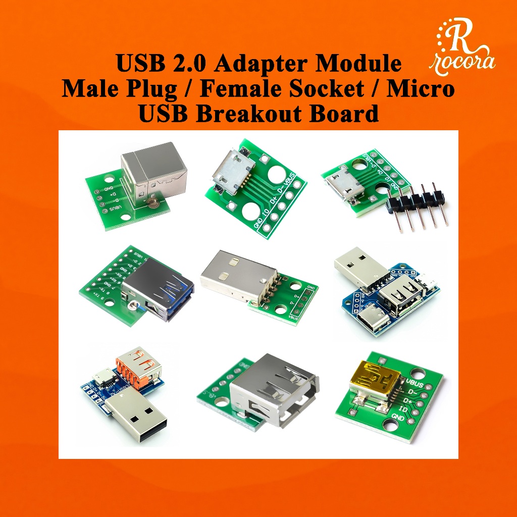 บอร์ดแปลง USB 2.0 ตัวผู้/ตัวเมีย/Micro แบบบัดกรีสำเร็จ สำหรับสายชาร์จมือถือและโครงการ DIY