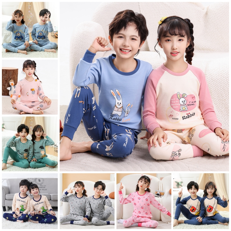 LFKids ชุดนอนแขนยาวชุด 100-160 ซม.ผ้าฝ้ายชายหญิง Loungewear ชุดสําหรับฤดูใบไม้ร่วงฤดูหนาว