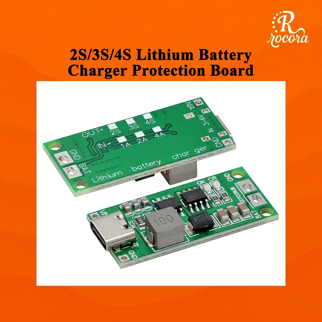 บอร์ดชาร์จและป้องกันแบตเตอรี่ลิเธียม 2S/3S/4S พร้อมพอร์ต USB Type-C อินพุต DC 3-5V และวงจรบูสต์