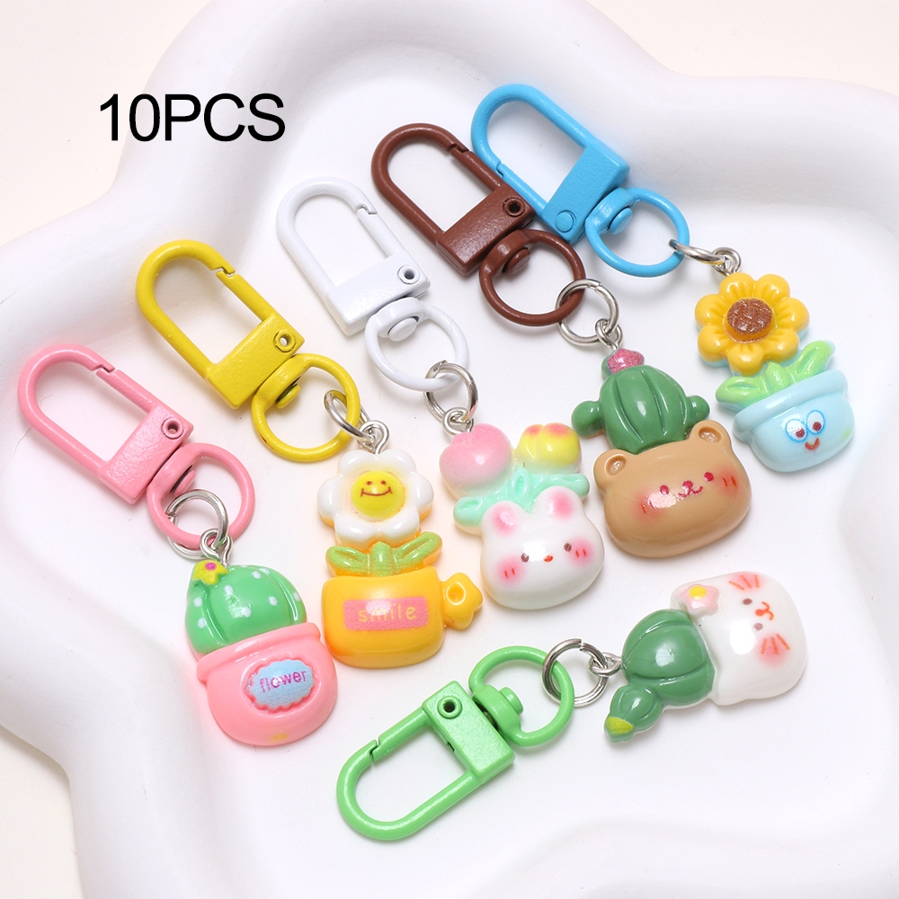 10ชิ้นสุ่มดอกไม้กระถางต้นไม้เรซิ่นพวงกุญแจเครื่องประดับเด็กนักเรียนของขวัญโทรศัพท์จี้เสน่ห์