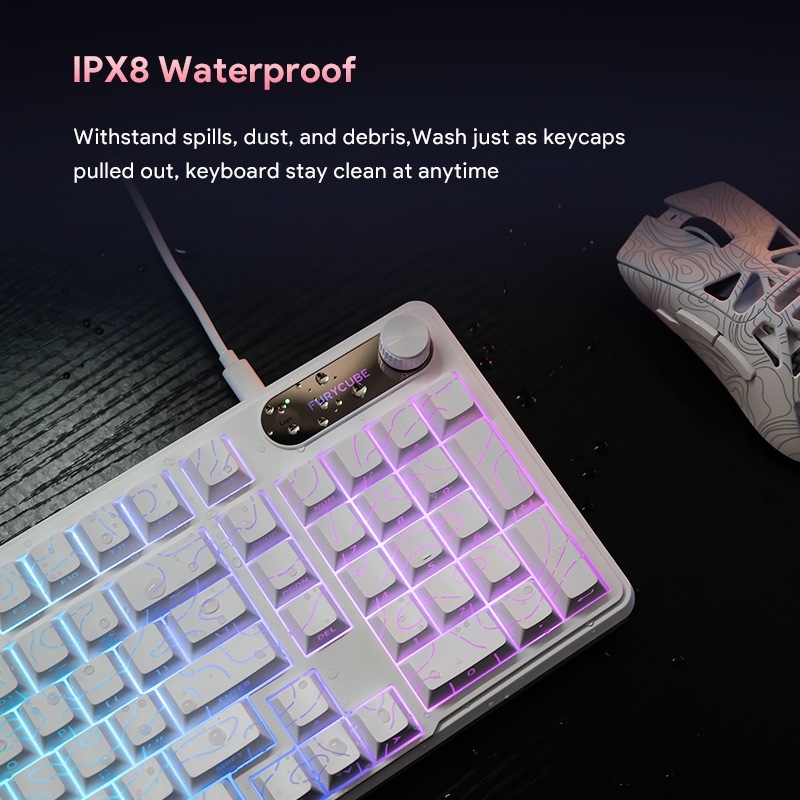 FURYCUBE IP98 คีย์บอร์ดไร้สาย Tri-Mode กันน้ํา รู้สึกเชิงกล เงียบ คีย์บอร์ดเกมประสิทธิภาพสูง