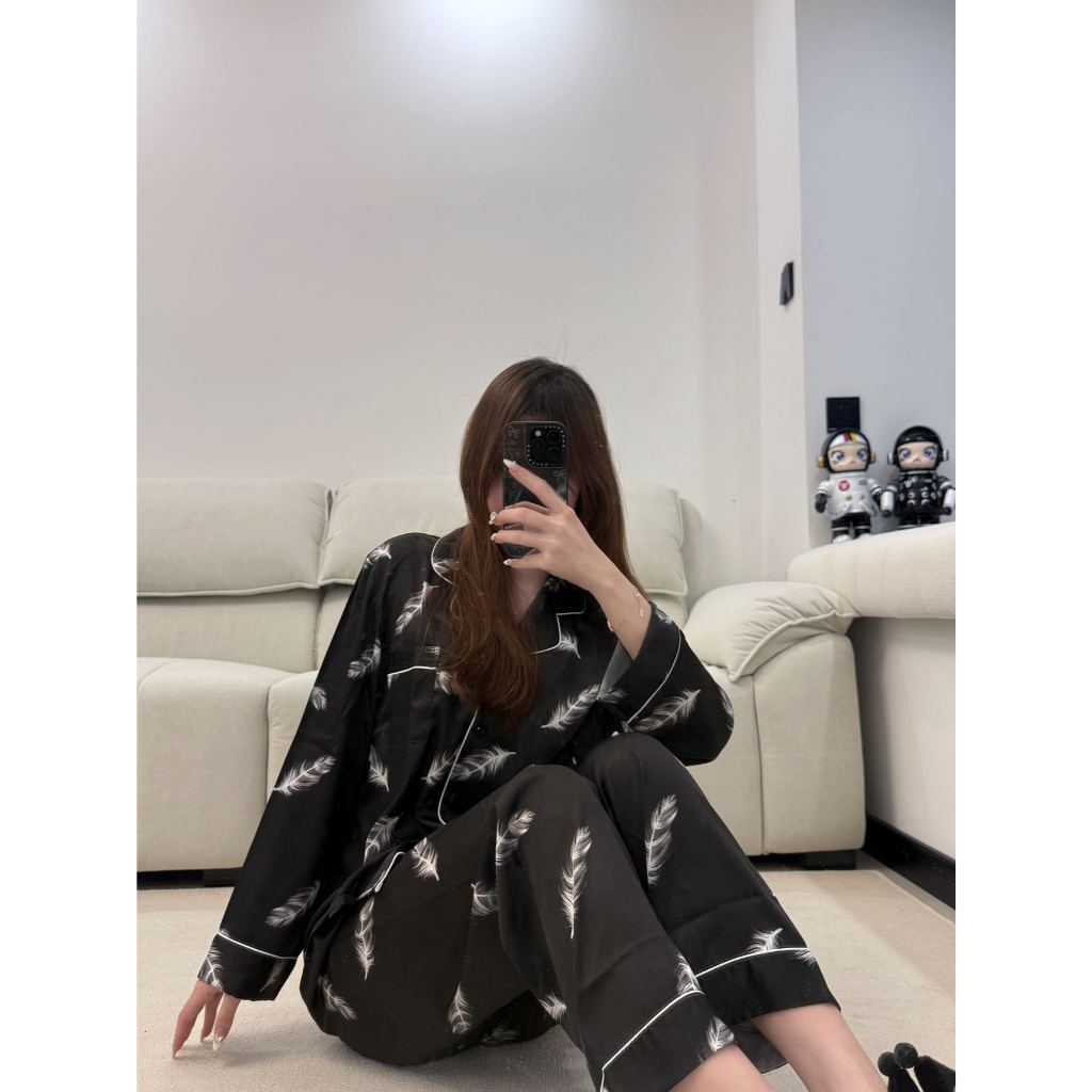 ชุดคลุมตัวสำหรับนอนลายเหมือนขนนก แขนยาว สไตล์ตกแต่งบ้าน - รูปที่ 6