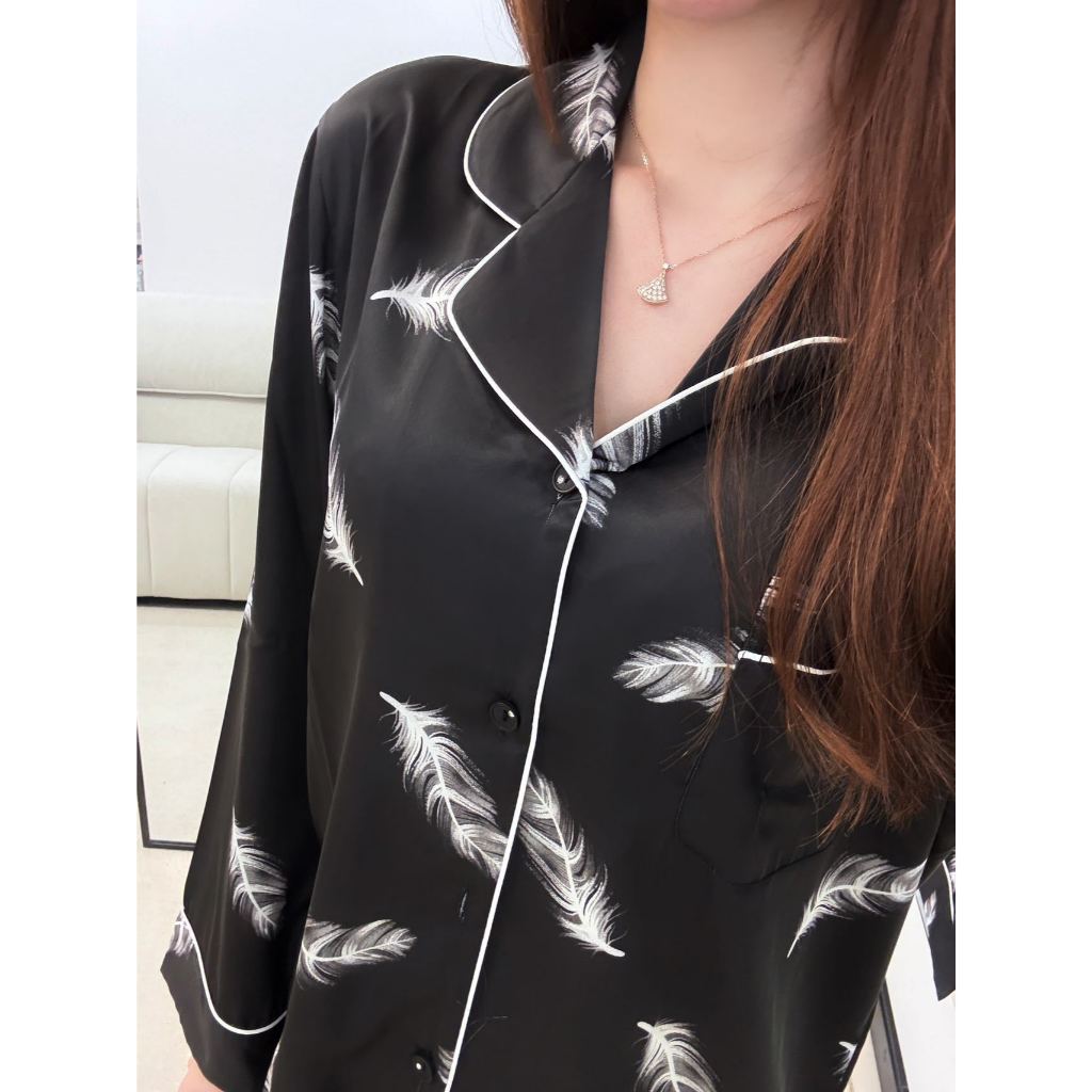 ชุดคลุมตัวสำหรับนอนลายเหมือนขนนก แขนยาว สไตล์ตกแต่งบ้าน - รูปที่ 7