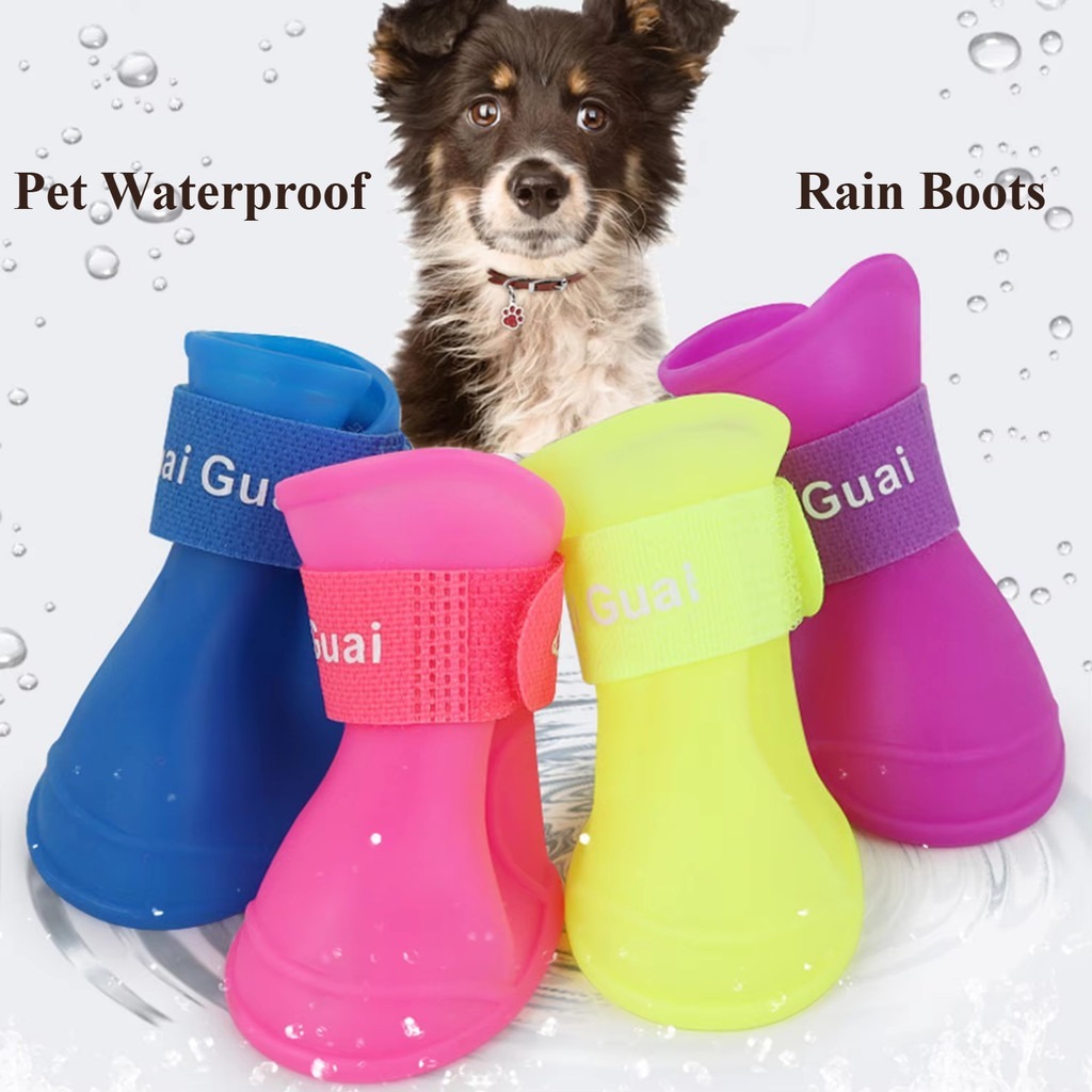 Pet rainshoes รองเท้าสุนัขกันน้ําและกันลื่น พื้นนุ่มไม่มีกันลื่นจากถุงเท้าลูกสุนัข Teddy walks us for a walk