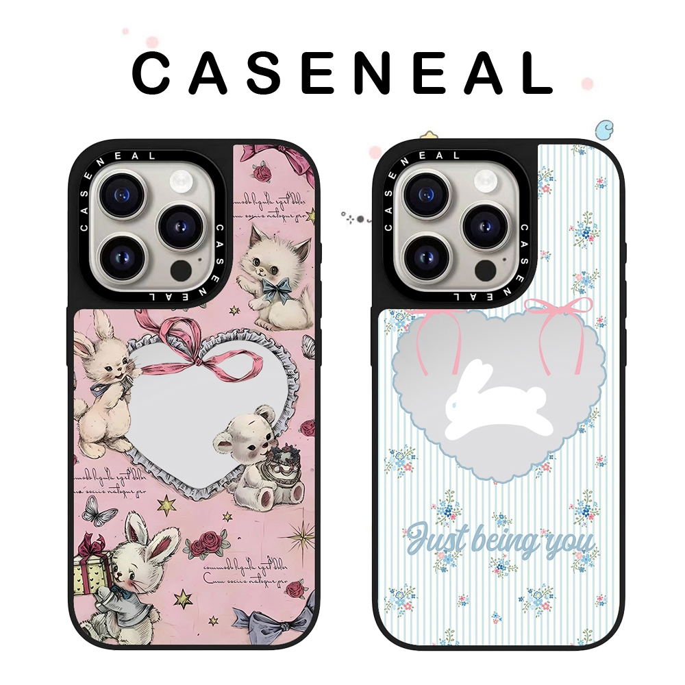 CASENEAL Love Bow Rabbit คุณภาพสูงกระจกเคสโทรศัพท์เหมาะสําหรับiPhone 17ProMax 17pro 17 air 16promax 16 15promax 15 14promax 13 13Promaxแฟชั่นAnti Drop Hard Case