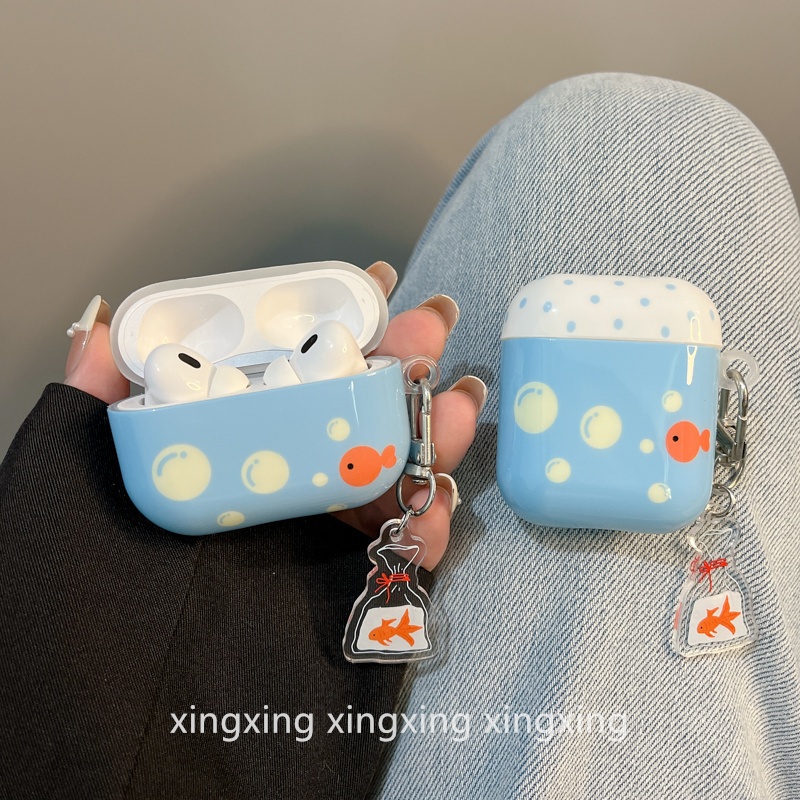 เคส AirPods ปลาฟองสีฟ้า, เคส AiPods 4 น่ารัก, เคส AirPods Pro แบบนุ่ม, เคส TPU AirPods 1/2