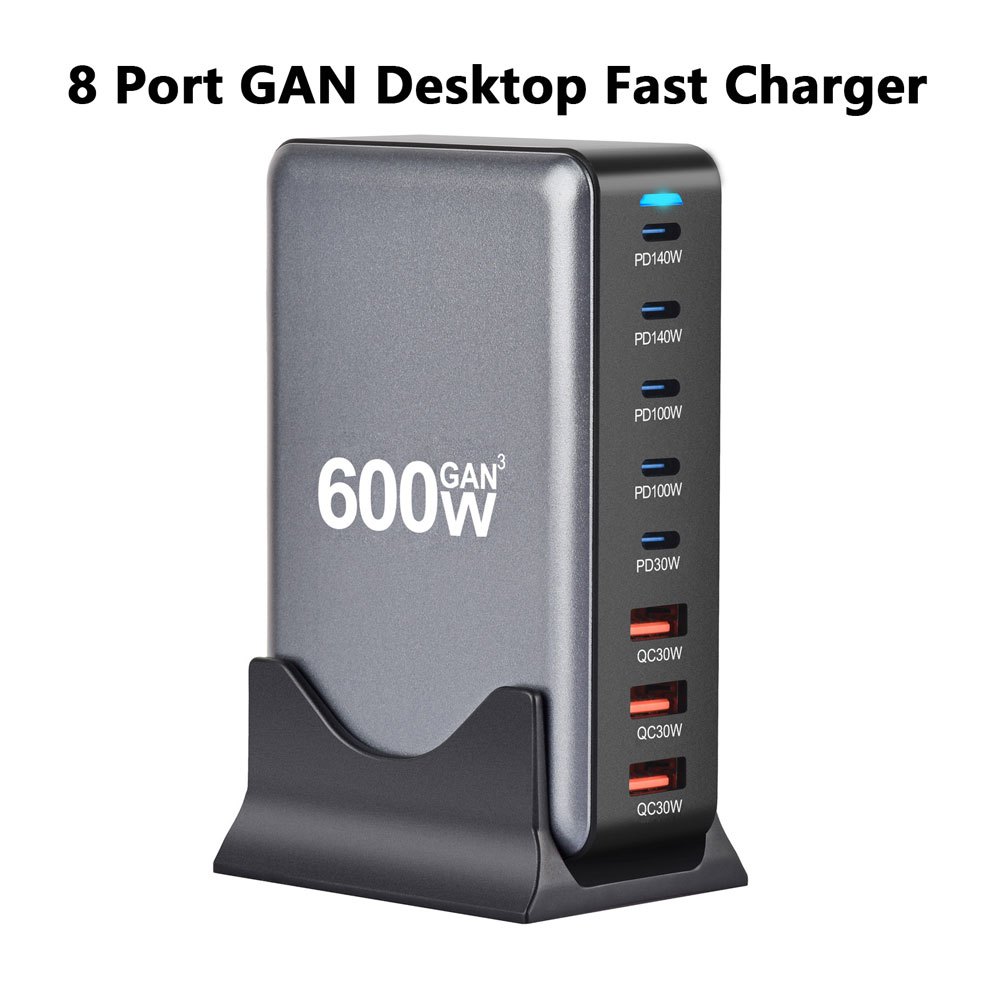 8 พอร์ต GAN Desktop Fast Charger 3.0 USB Type C 600W 320W สถานีชาร์จเดสก์ท็อปหลายตัวสําหรับโทรศัพท์ม
