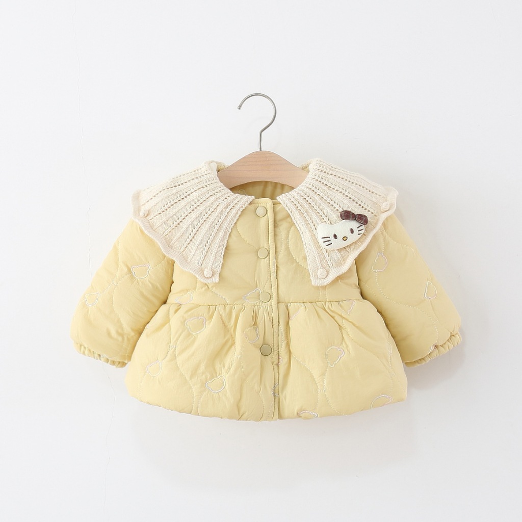 เสื้อโค้ทเด็กผู้หญิง 0-4 ขวบ เนื้อผ้าฝ้ายบุฟleeมหนา คอปกตุ๊กตา กันหนาวได้ดี