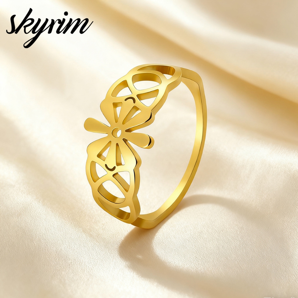 SKYRIM แหวนผู้หญิงแปดกลีบดอกไม้ออกแบบเครื่องประดับสแตนเลสไทเทเนียม