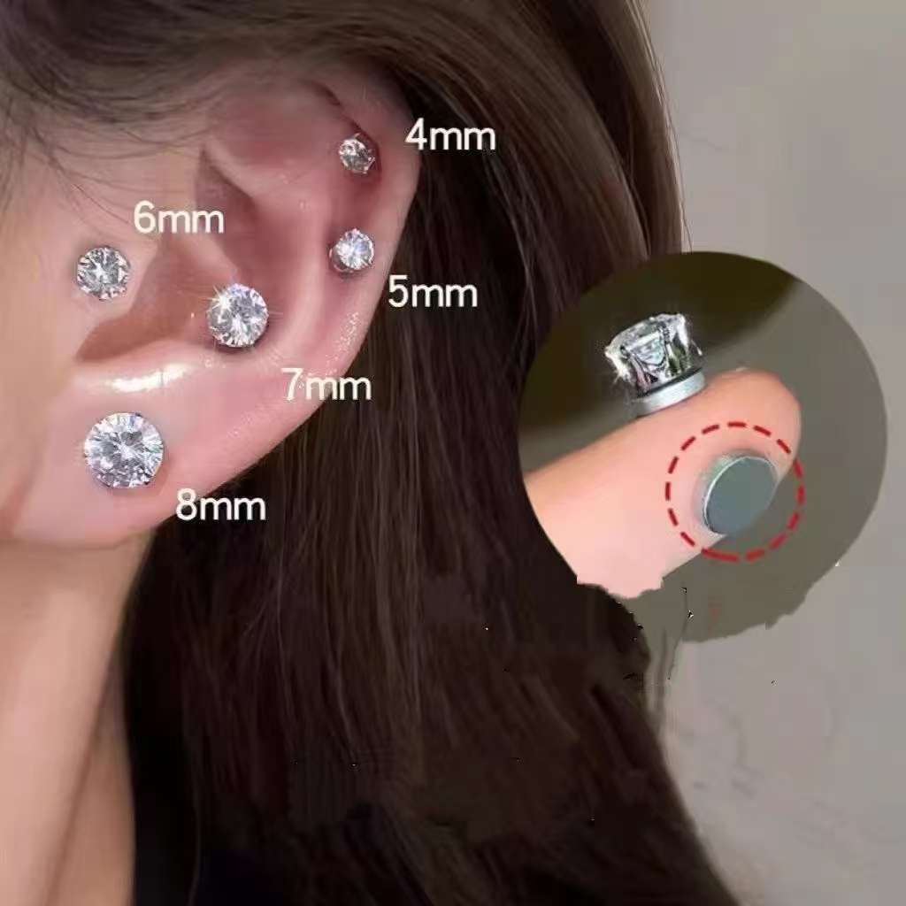 ต่างหูแม่เหล็กไม่เจาะหู ขนาดเล็กประกายเพชร ออกแบบใหม่สำหรับสวมใส่ง่ายและสวยงาม