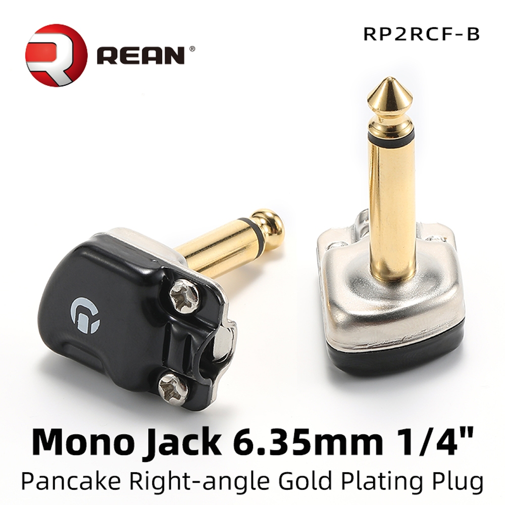 REAN 10 PCS แจ็ค 6.35 มม.แบนตัวเชื่อมต่อไฟฟ้ามุมขวา 1/4 "Mono TS ปลั๊กกีตาร์ Snakes Phono Pancake Converter