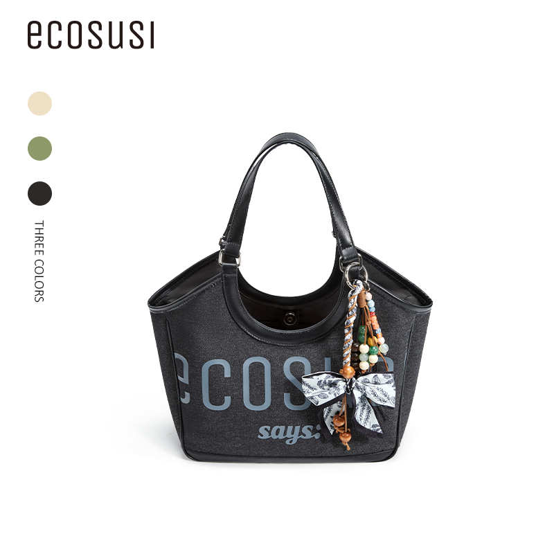 ECOSUSI กระเป๋าหนังแฟชั่นพร้อม charm แบบ casual สำหรับผู้หญิง