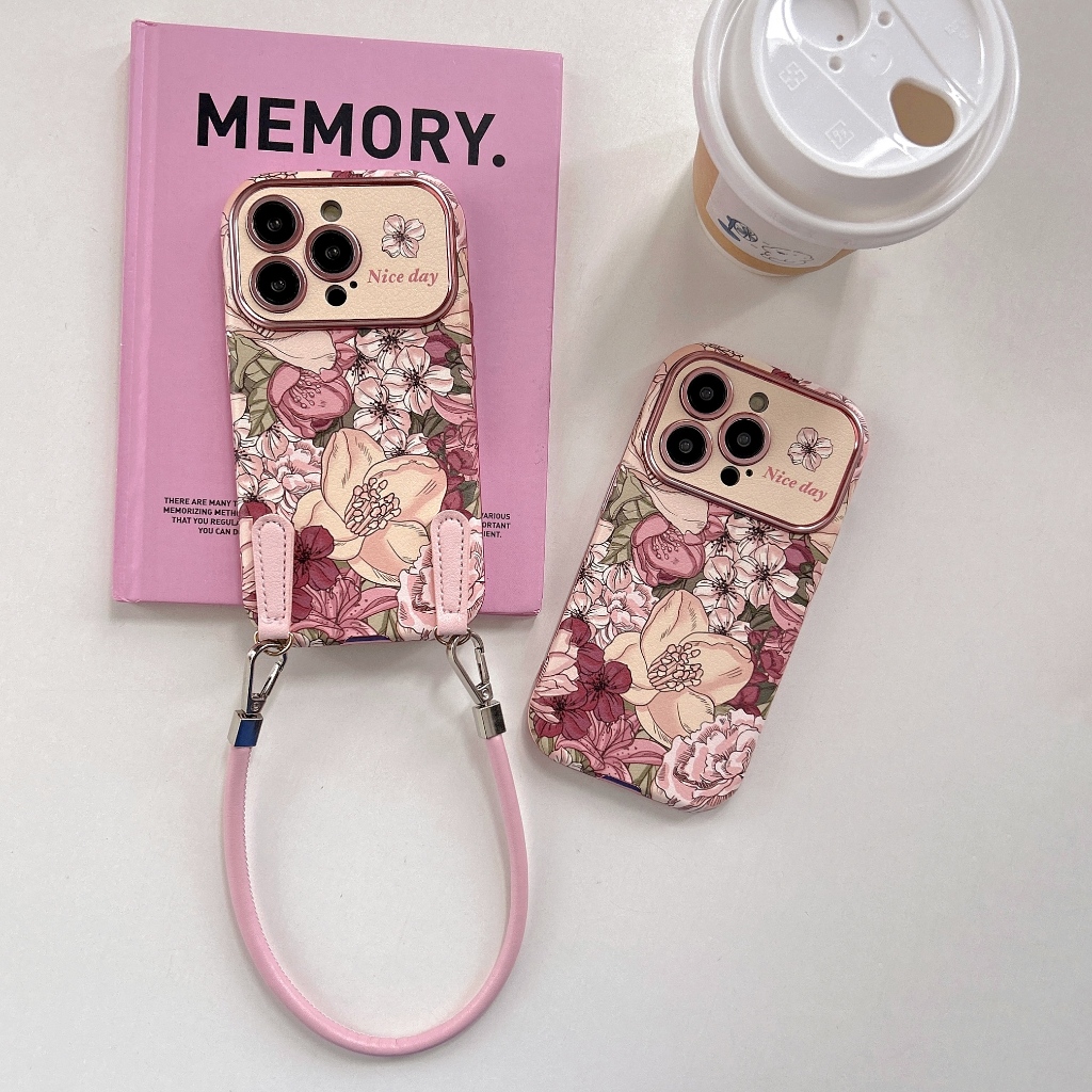 หนังกลีบสีชมพูแฟชั่นเหมาะสําหรับ iPhone 13~16ProMax 13~16Por เคสโทรศัพท์ป้องกันการตก