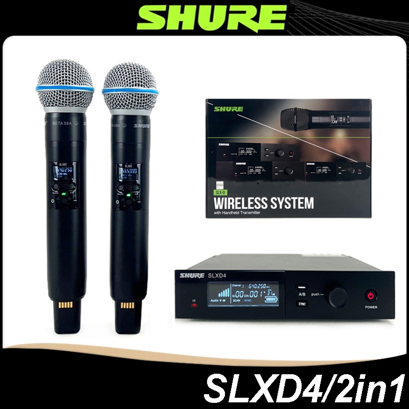 SHURE SLXD4/BETA58A ระบบไมโครโฟนไร้สายสองช่องดิจิตอลไมโครโฟนไร้สายแบบใช้มือถือไมโครโฟนร้องเพลงมืออาช
