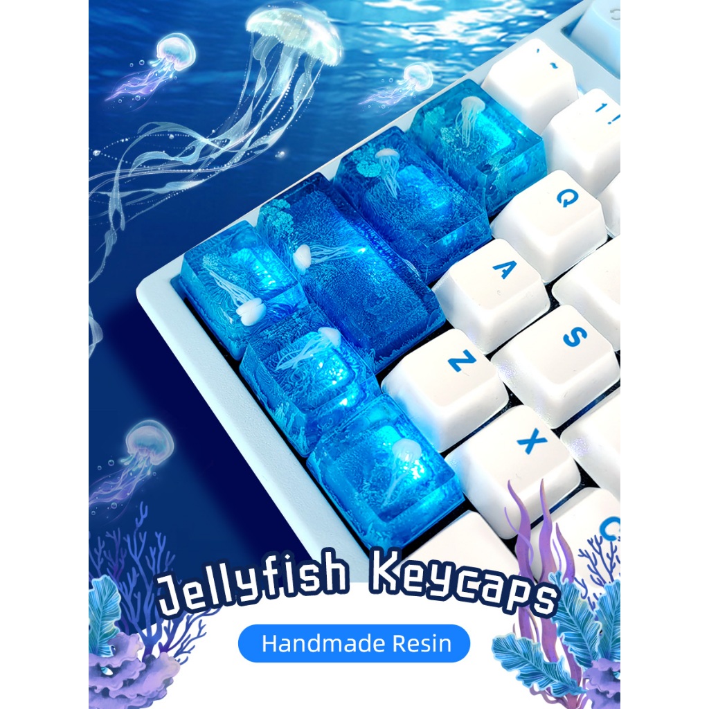 Jellyfish Keycap Blue OEM Square Cap Heightening Mechanical Keyboard ปุ่ม shift ESC Space tab ctrl alt