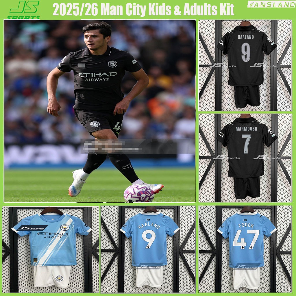 2025/26 ManCity ชุดเด็กและผู้ใหญ่สําหรับ Haaland Foden Marmush Rodrigo